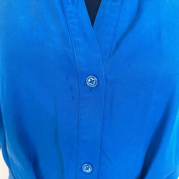 Thakoon Cerulean Blue Shirt Dress Size 12 Career Blouson Tie Waist Designer $310 - Picture 12 of 13